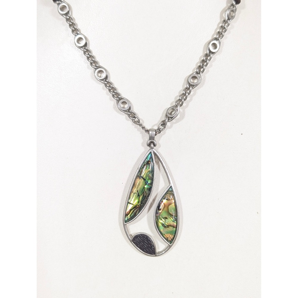 Lia Sophia Antiqua Abalone Necklace Silver‎ Tone Teardrop 21 Inch